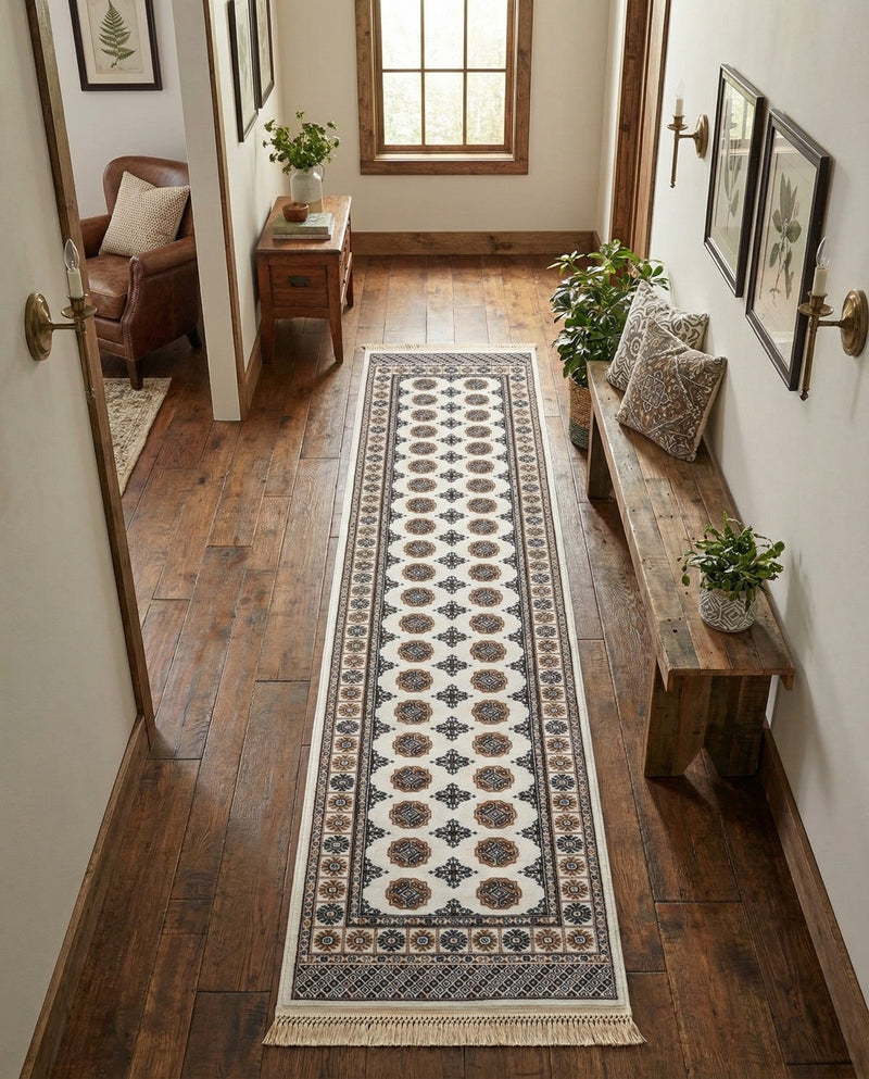Samarkand Elegance Collection Area Rug -  Margilan (Ivory) Runner Ivory  lifestyle 69