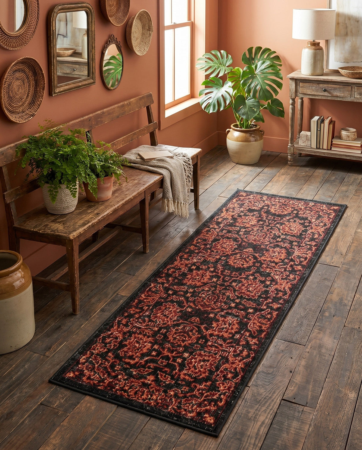 Geneva Terrace Collection Area Rug -  Lausanne Runner Black  lifestyle 118