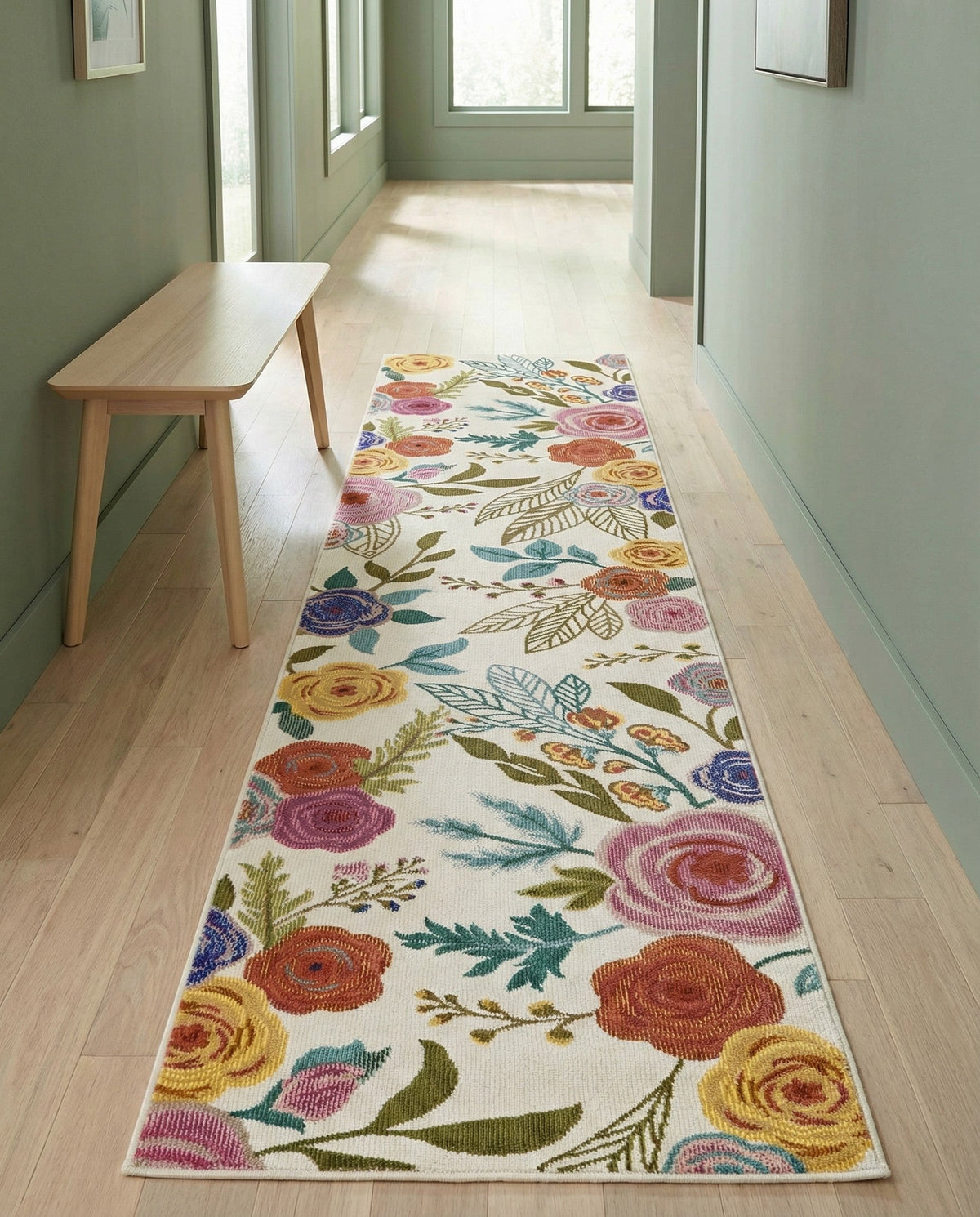 Meadow Breeze Collection Area Rug -  Petal Runner Ivory  lifestyle 85