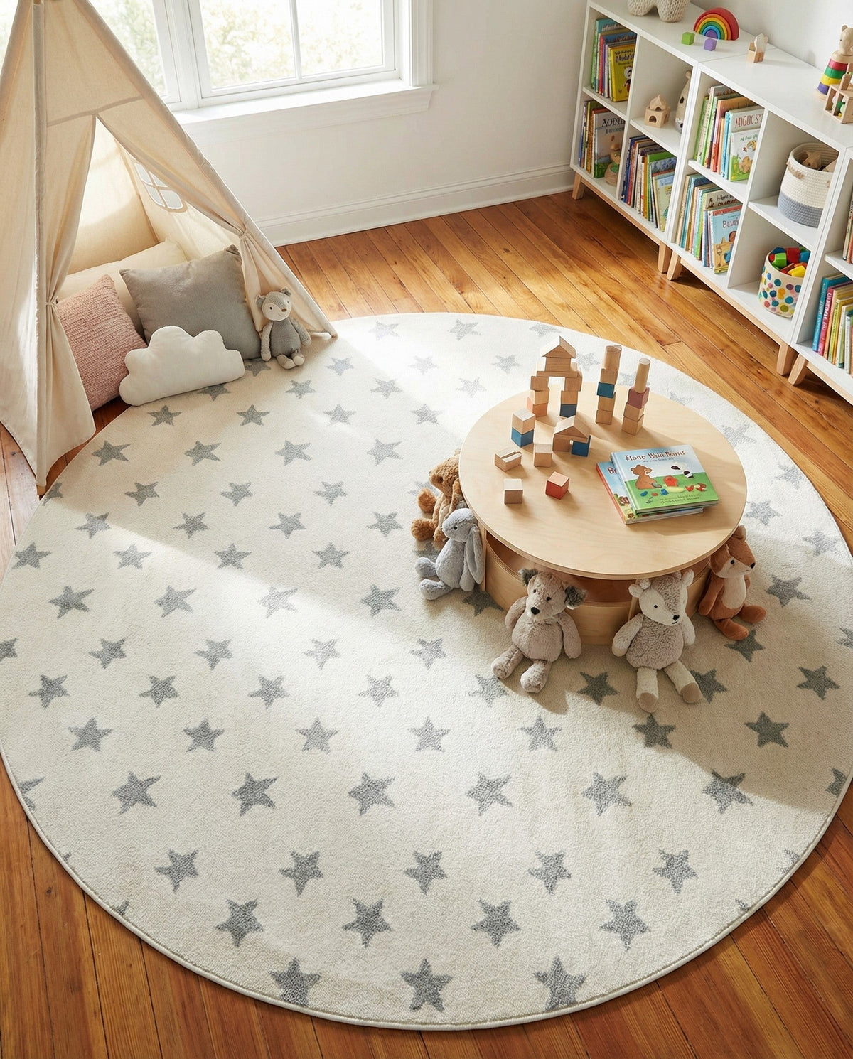 Wonder Tykes Collection Area Rug -  Mosaic Round Daisy White  lifestyle 165