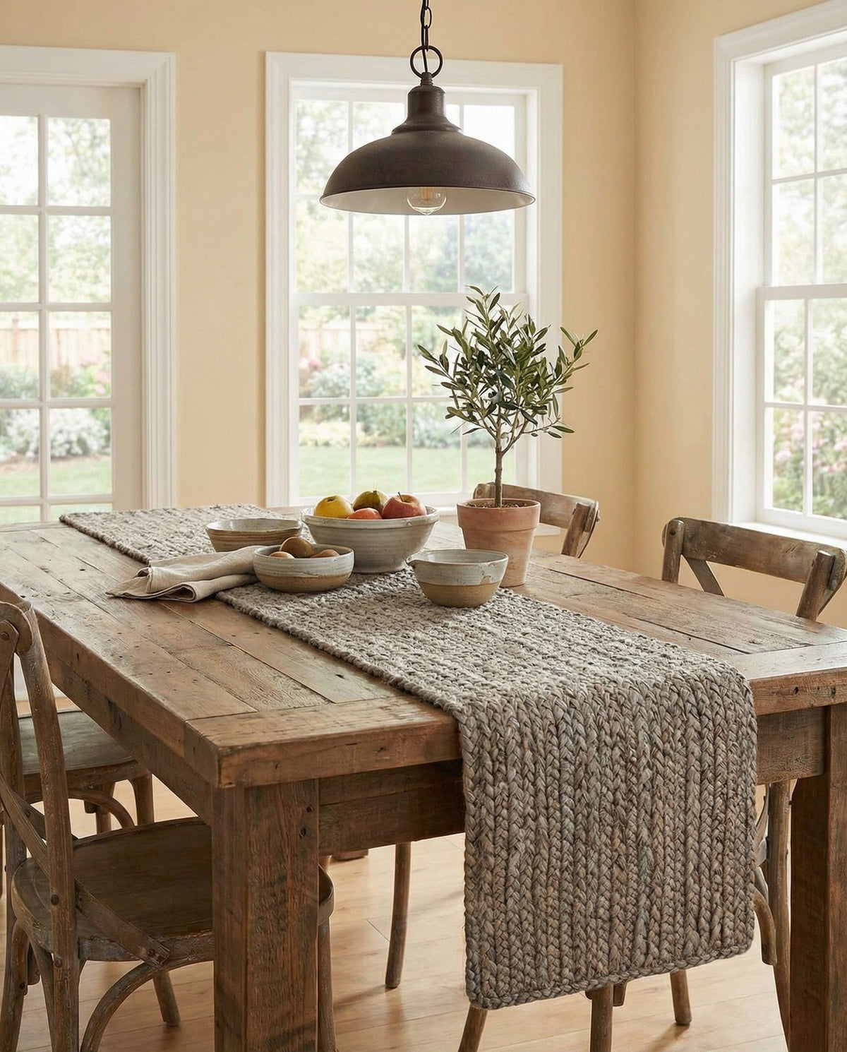 Woven Seaside Jute Collection Area Rug - Savannah (Gray) Table Runner Gray  lifestyle 84