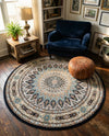Persian Elegance Collection Area Rug -  Hamedan (Navy Blue) Round Navy Blue  lifestyle 27