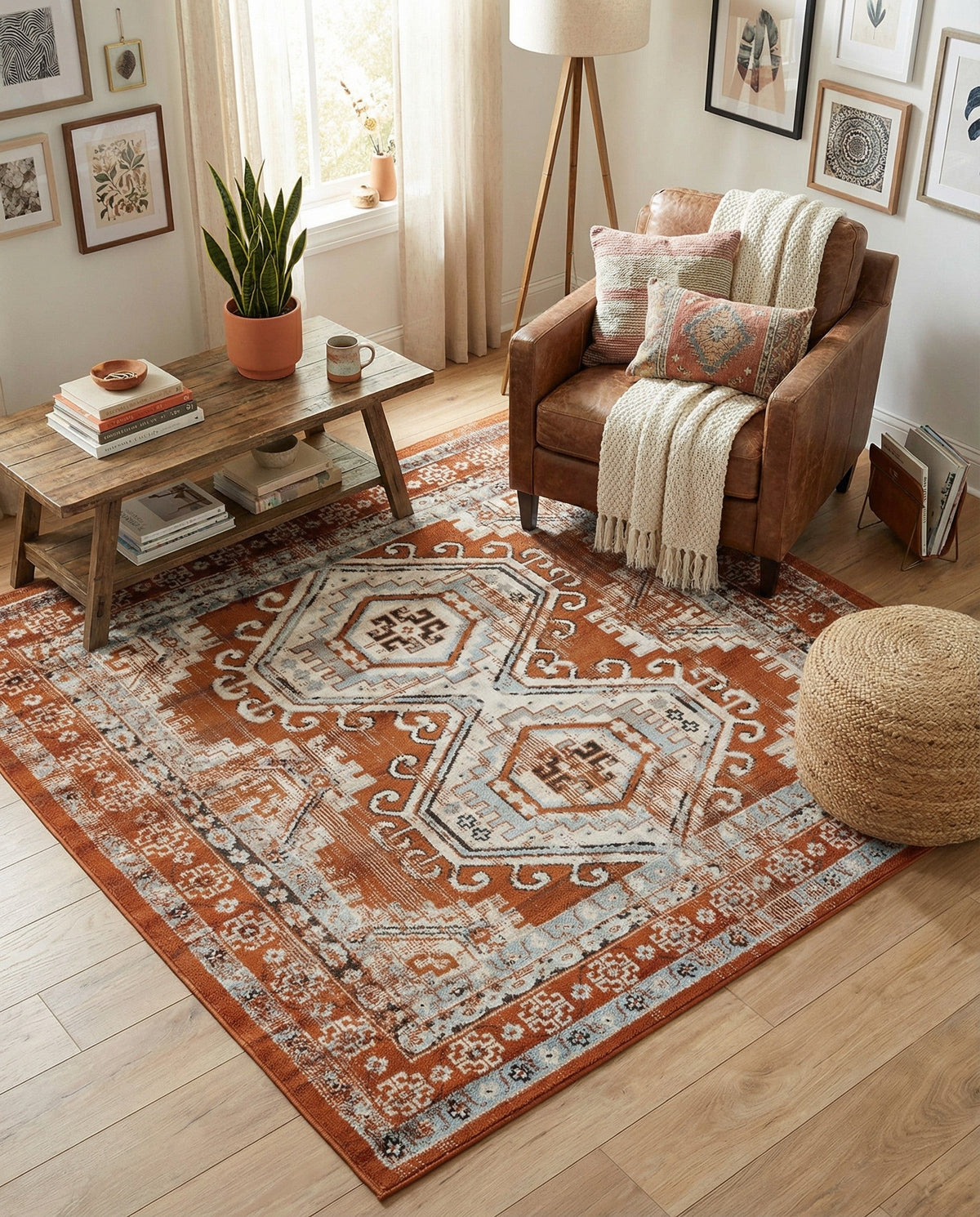 Savannah Elegance Collection Area Rug -  Tybee (Terracotta) Square Terracotta  lifestyle 124