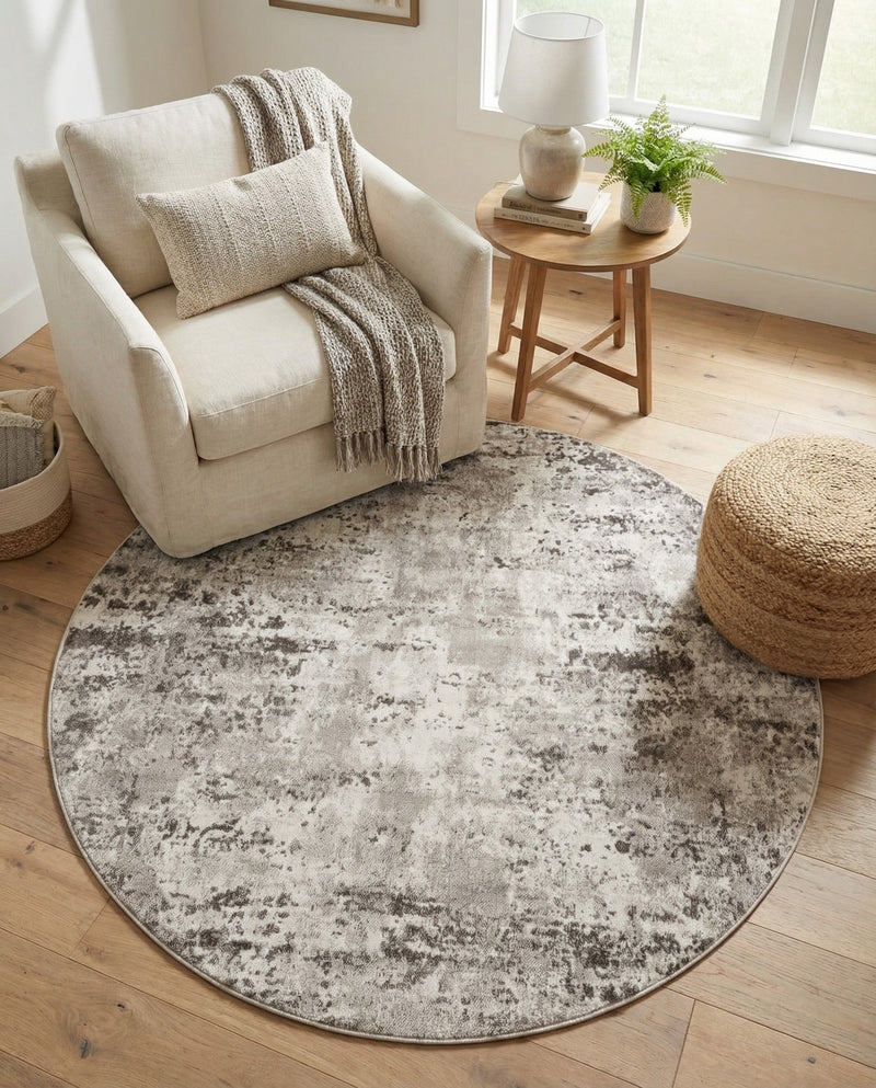 Luminara Sands Collection Area Rug - Elysium (Stone Gray) Round Stone Gray  lifestyle 61