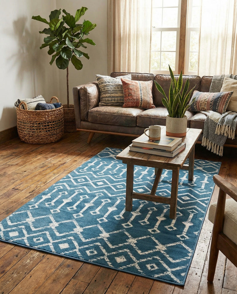 Marrakech Lattice Collection Area Rug - Medina (Blue) Rectangle Blue  lifestyle 18