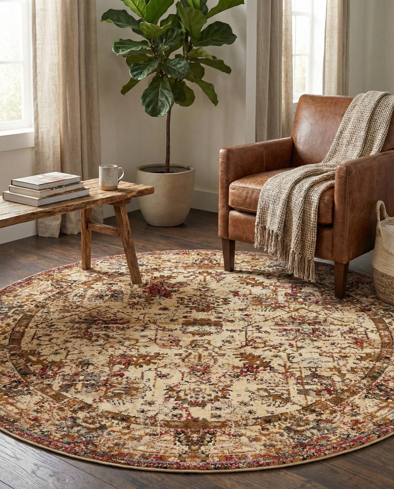 Neptune Elegance Collection Area Rug -  Galatea (Beige Cream) Round Beige Cream  lifestyle 34