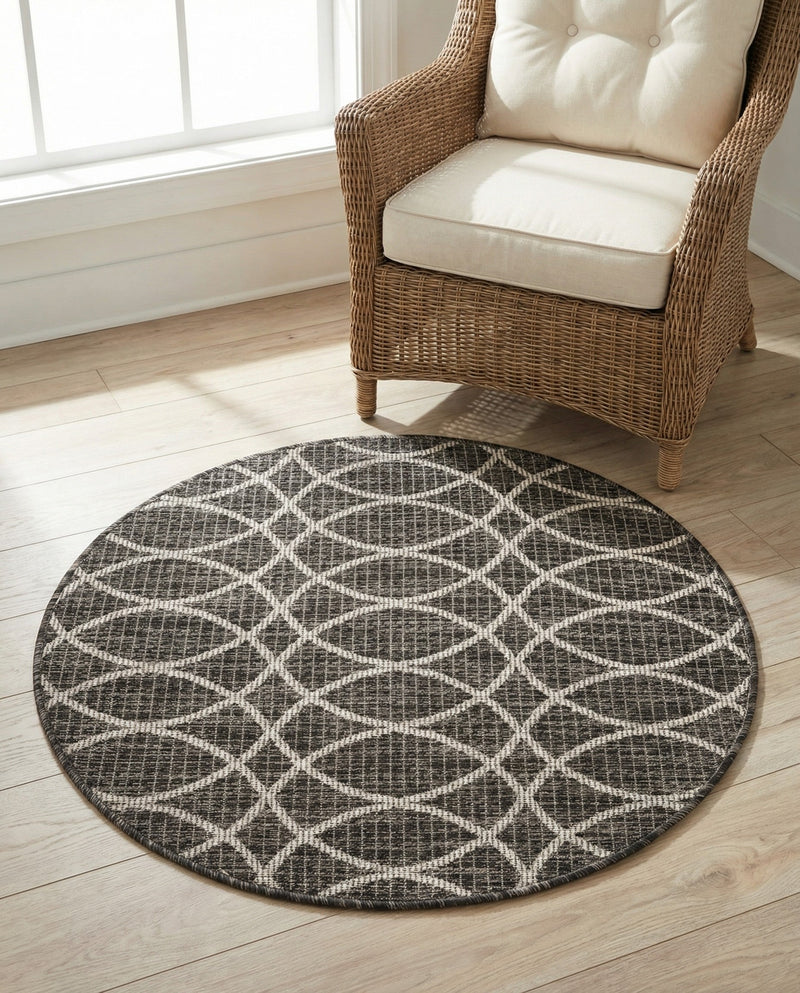 Savannah Pergola Collection Area Rug -  Pavilion (Charcoal) Round Charcoal  lifestyle 57
