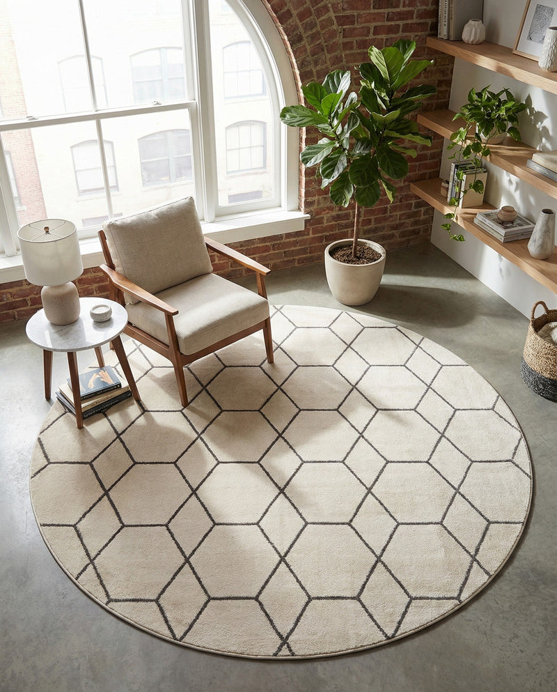 Trellis Mosaic Collection Area Rug - Arborville (Ivory) Round Ivory  lifestyle 83