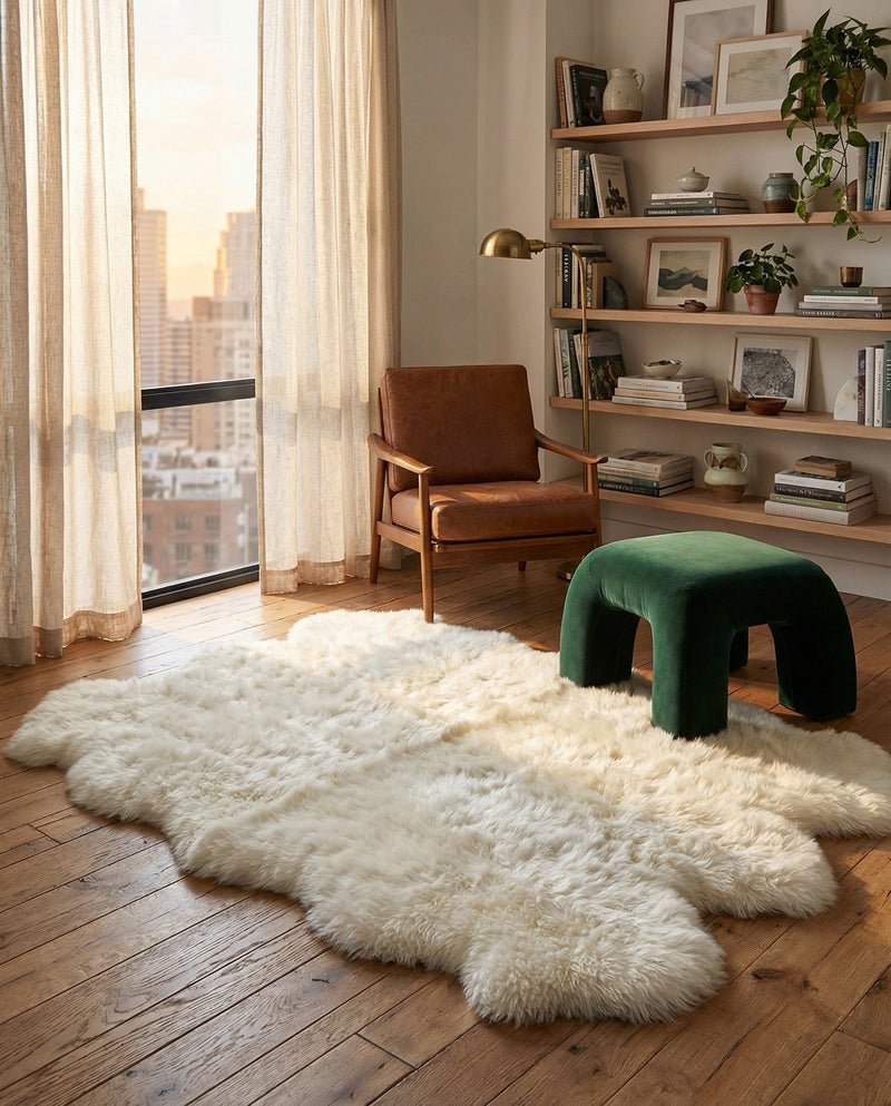 Arctic Lambskin Luxe Collection Area Rug - Tundra Rectangle White  lifestyle 32