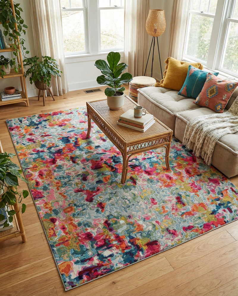 Chromatic Oasis Collection Area Rug -  Lagoon Rectangle Multi  lifestyle 19