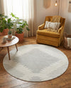 Seychelles Stripes Collection Area Rug - Mahe (Ivory and Gray) Round Ivory and Gray  lifestyle 20