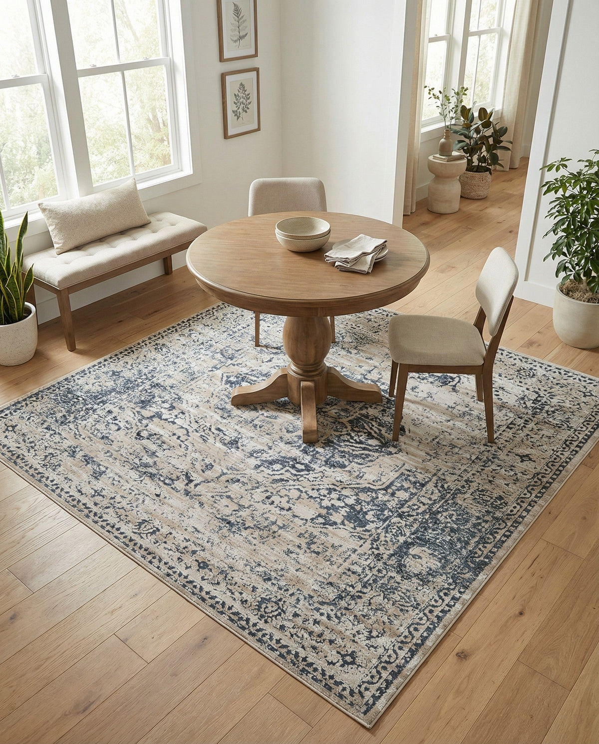 Coastal Manor Collection Area Rug -  Dunes Square Dark Blue  lifestyle 112