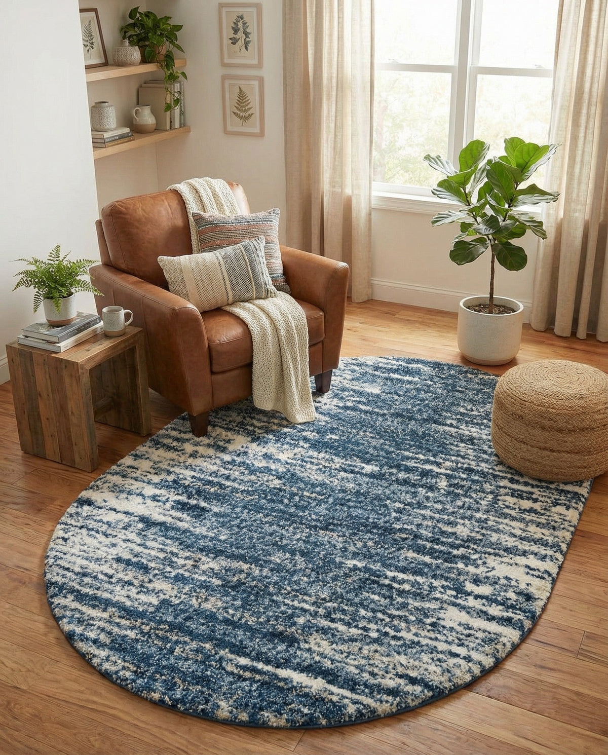 Tranquil Tides Shag Collection Area Rug - Marina Oval Blue  lifestyle 181
