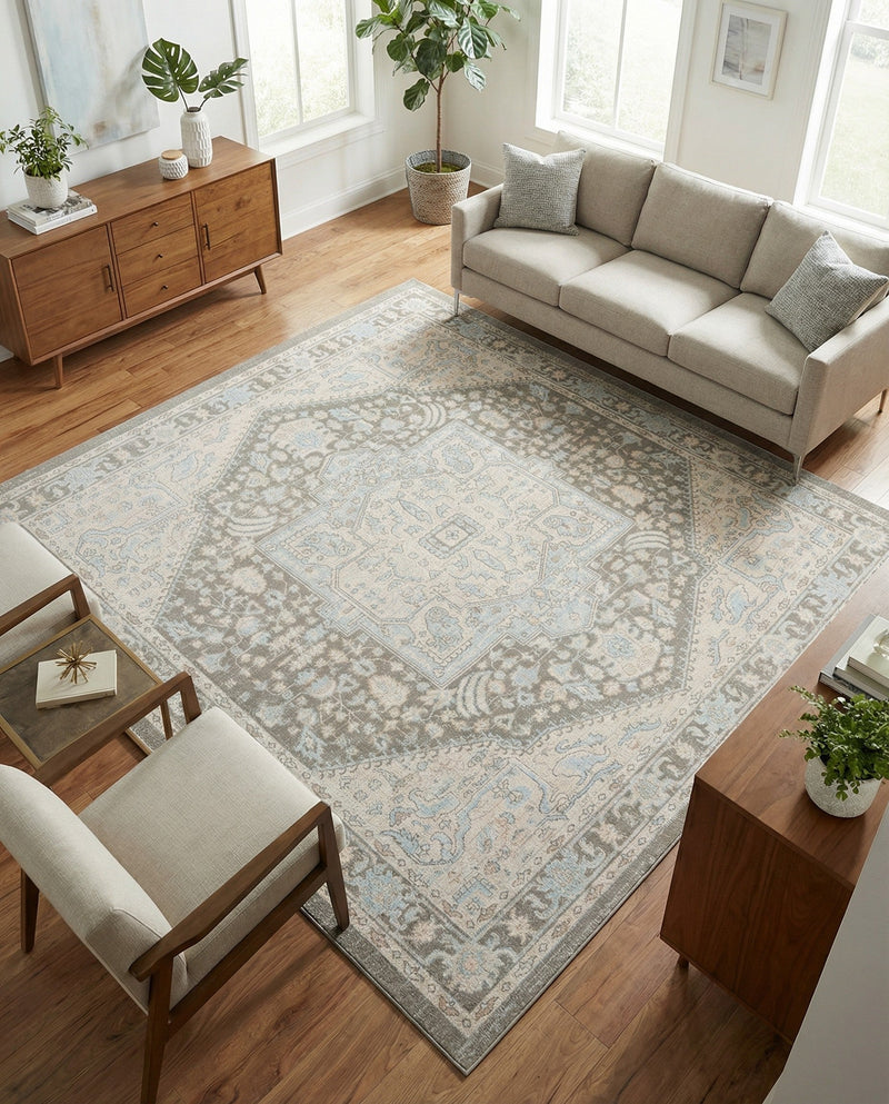 Savannah Series Collection Area Rug - Charleston (Cloud Gray) Square Cloud Gray  lifestyle 45
