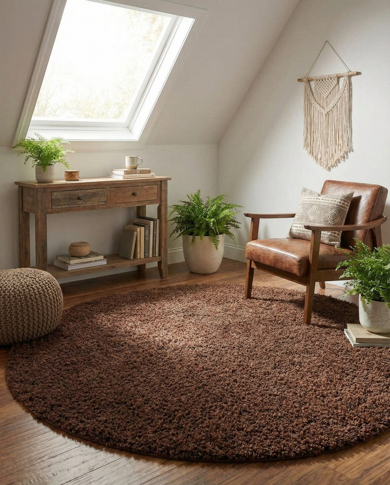 Plush Oasis Collection Area Rug - Serenity (Chocolate Brown) Round Chocolate Brown  lifestyle 76