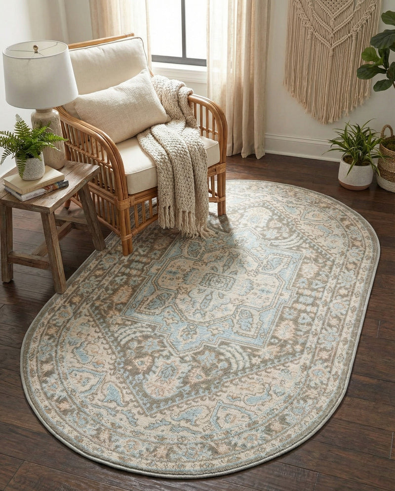 Savannah Series Collection Area Rug - Charleston (Cloud Gray) Oval Cloud Gray  lifestyle 61