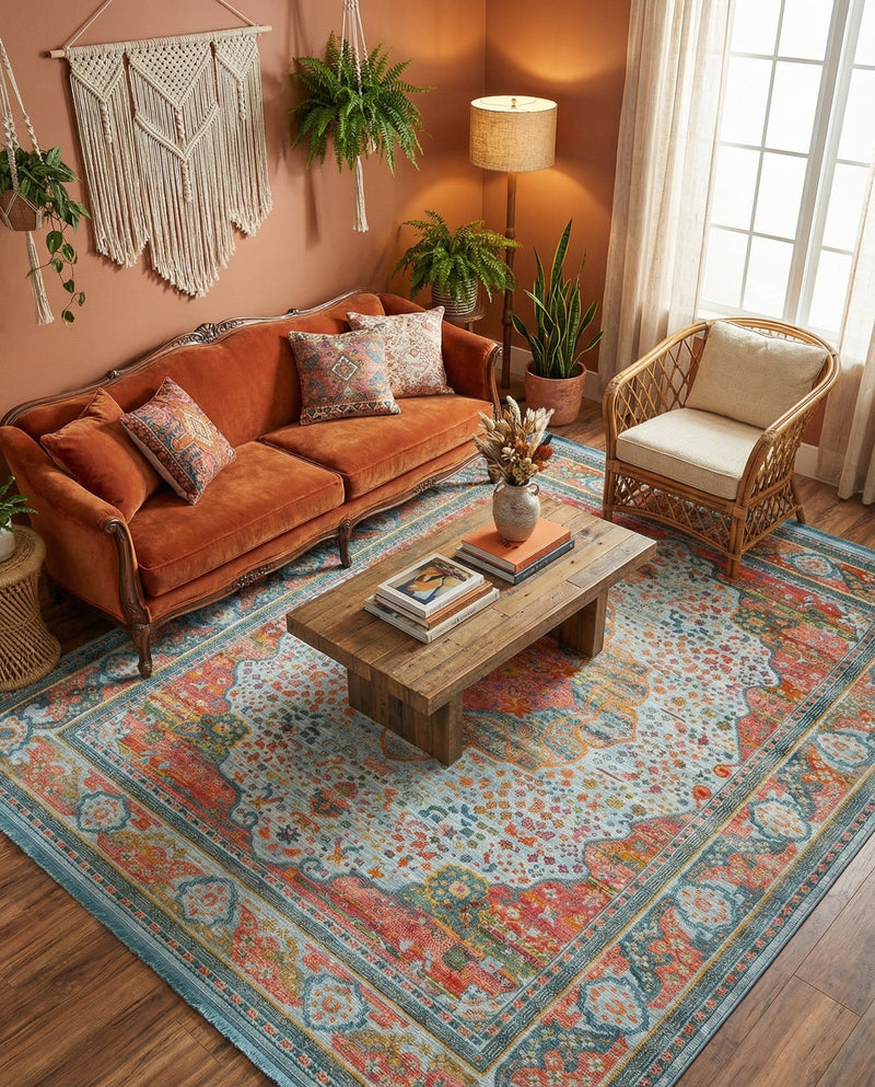 Caribbean Breeze Collection Area Rug -  Floriana Rectangle Light Blue  lifestyle 16