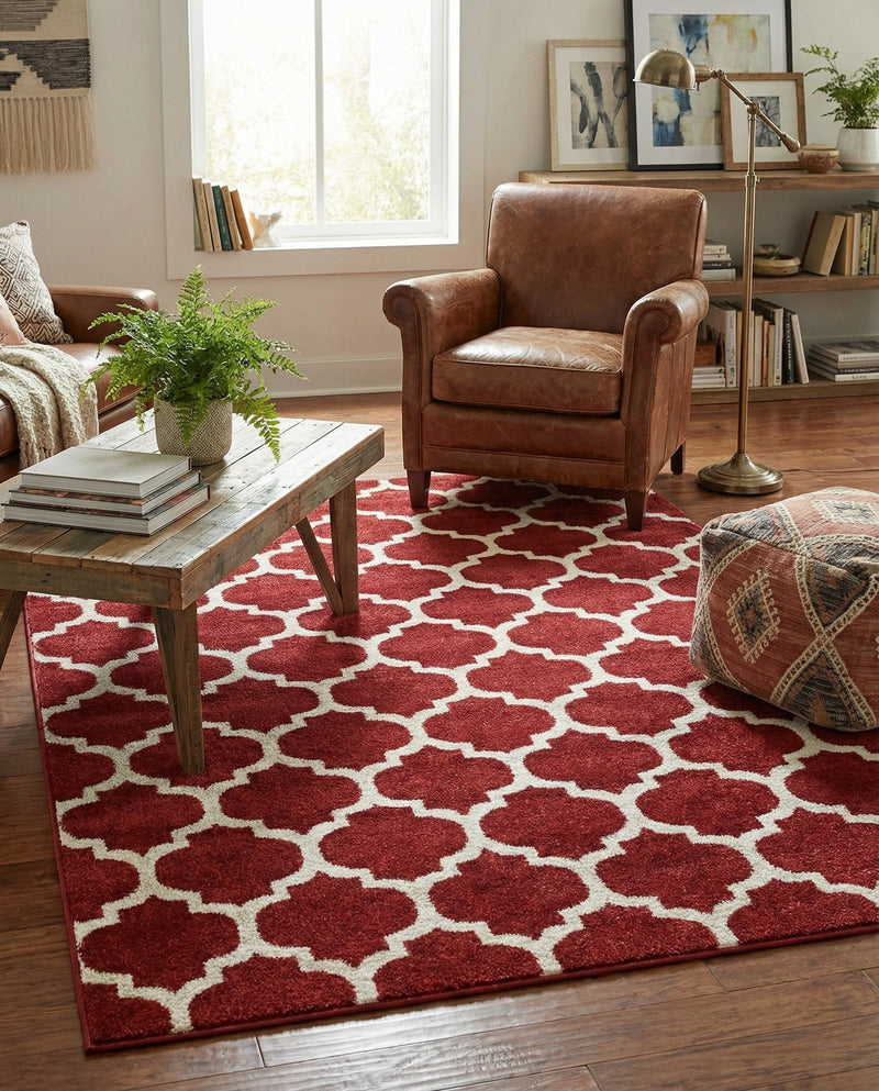 Lattice Gardens Collection Area Rug -  Bloomfield (Dark Terracotta) Rectangle Dark Terracotta  lifestyle 14