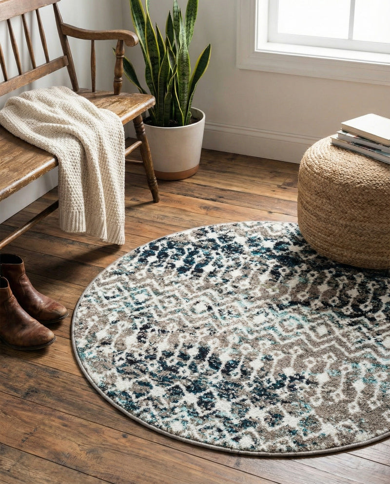 Mediterranean Lattice Collection Area Rug - Santorini (Multi Gray Blue) Round Multi Gray Blue  lifestyle 87