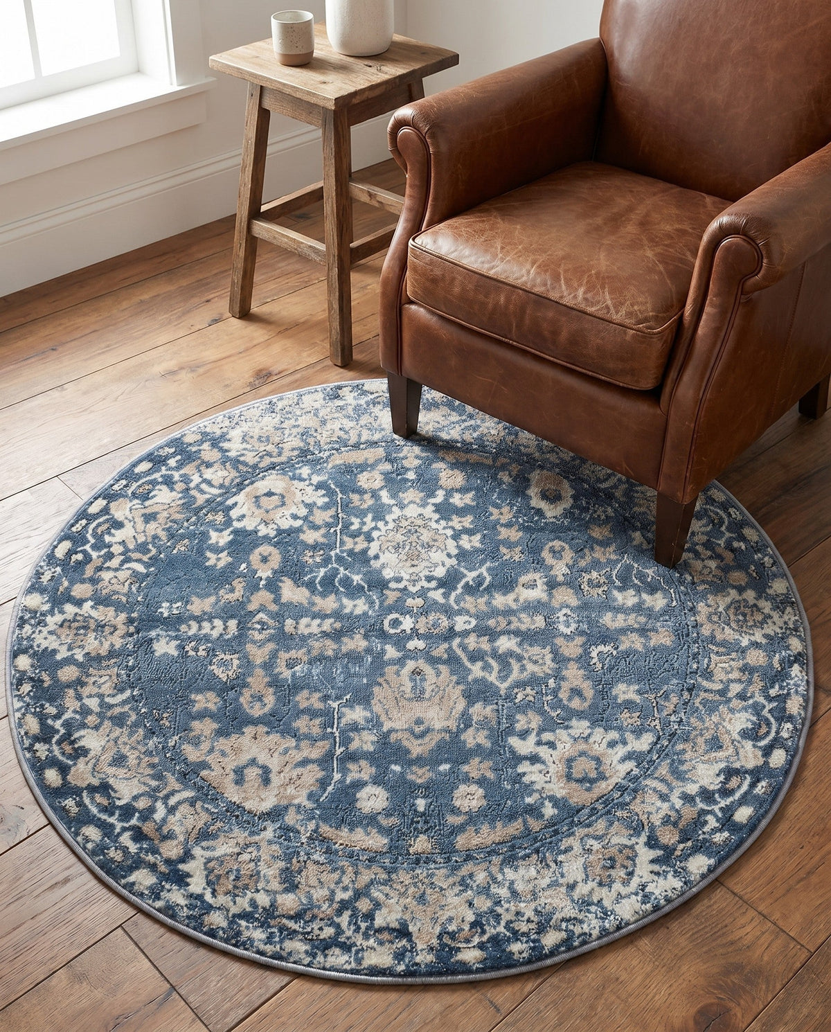 Cascade Range Collection Area Rug -  Shasta (Blue) Round Blue  lifestyle 123