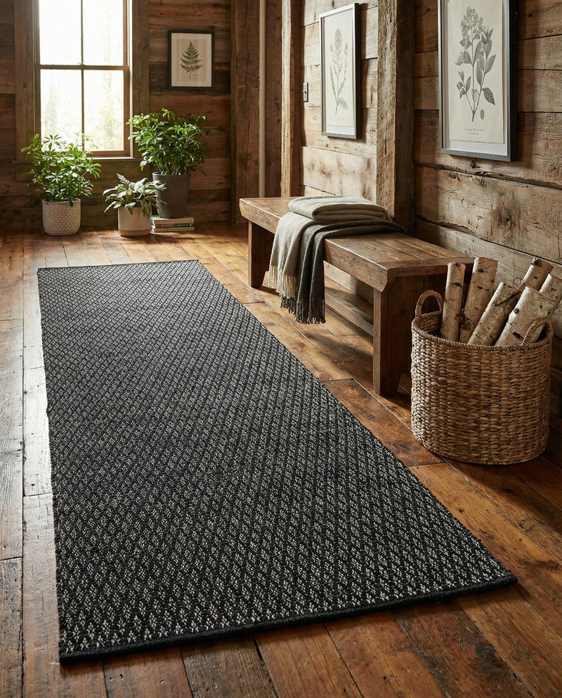 Trellis Wool Collection Area Rug - Cobbles Runner Black  lifestyle 73