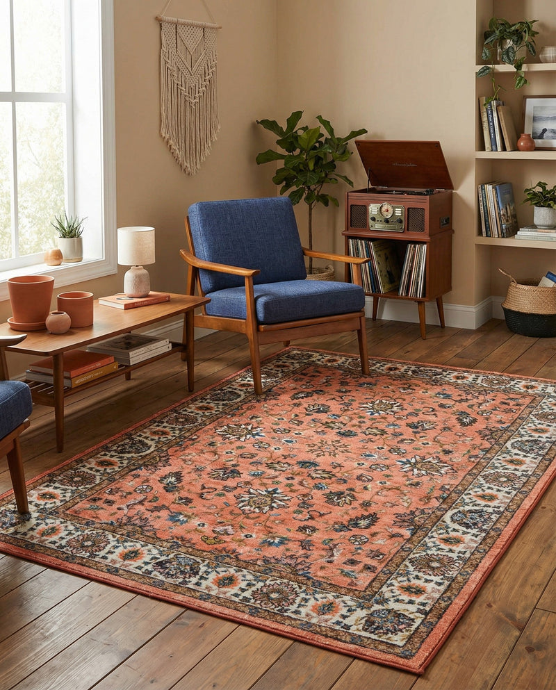 Casablanca Tapestry Collection Area Rug -  Marrakech (Salmon) Rectangle Salmon  lifestyle 13