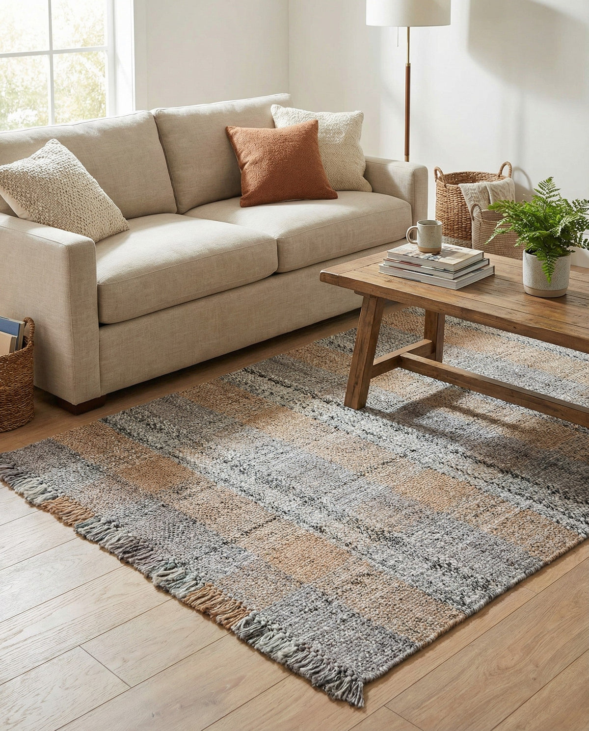 Sustainable Grid Indoor-Outdoor Oasis Collection Area Rug - Savannah Rectangle Desert Gray  lifestyle 86