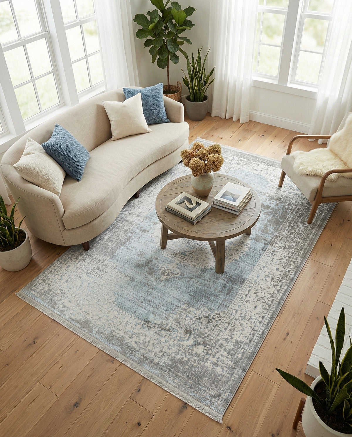 Rustic Charm Revival Collection Area Rug -  Meadowland Rectangle Light Blue  lifestyle 56