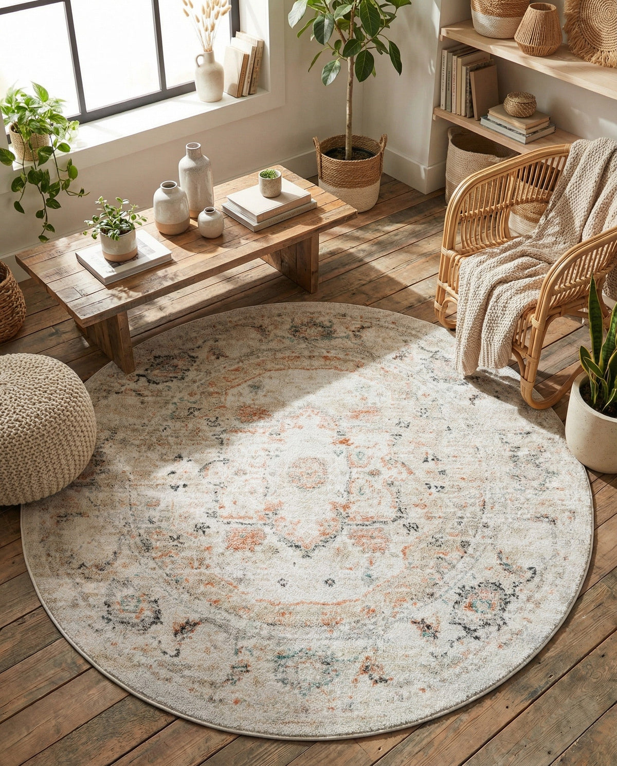 Parisian Elegance Collection Area Rug - Versailles (Ivory) Round Ivory  lifestyle 90