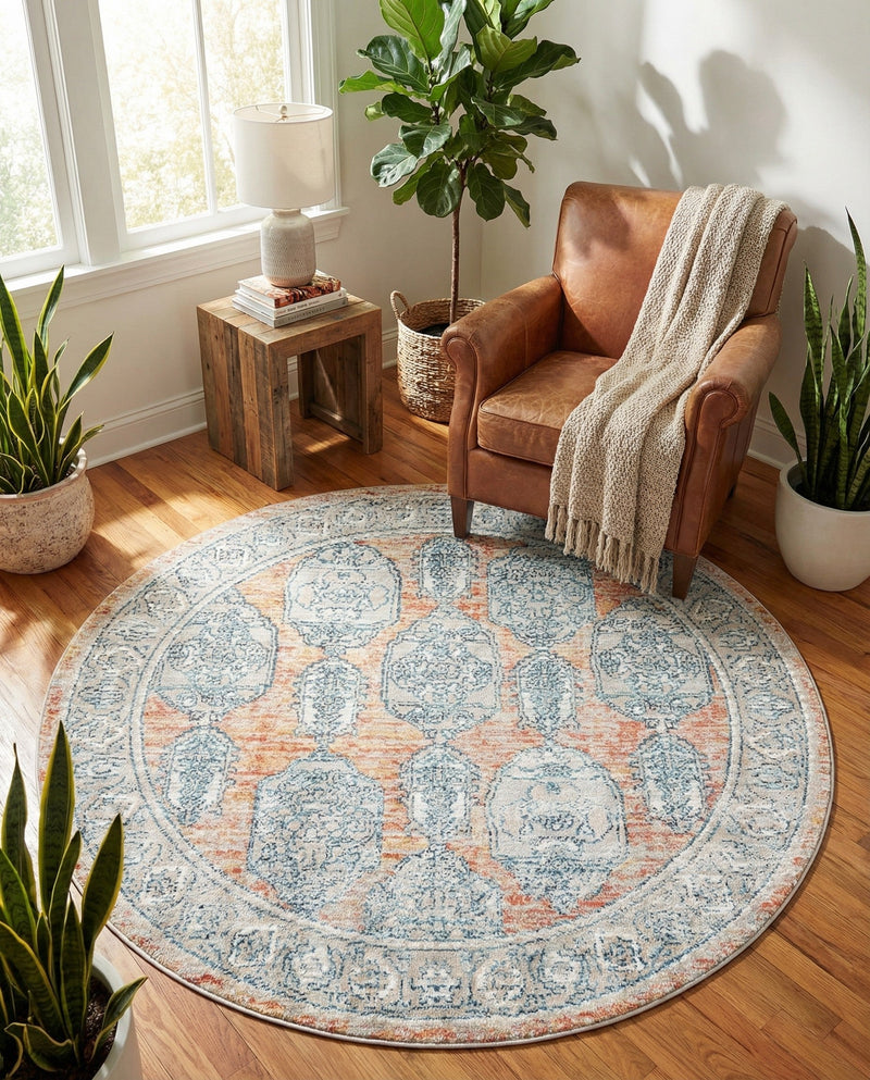 Seville Stripes Collection Area Rug -  Granada (Brick Red) Round Brick Red  lifestyle 47