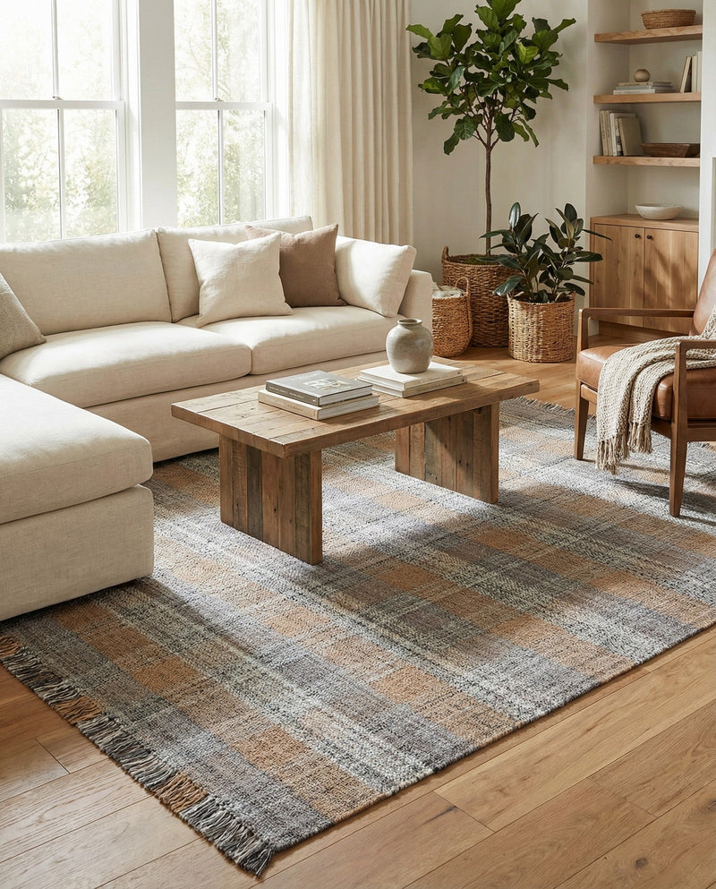 Sustainable Grid Indoor-Outdoor Oasis Collection Area Rug - Savannah Rectangle Desert Gray  lifestyle 74