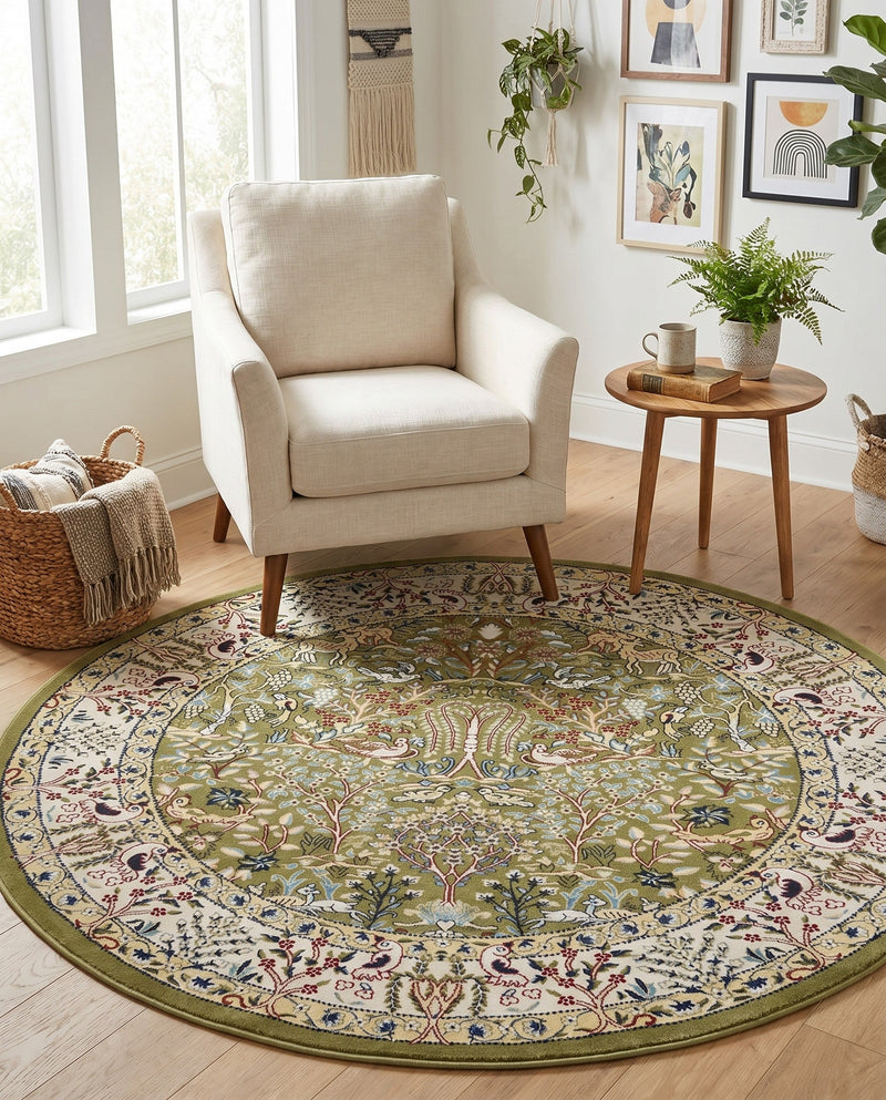 Persian Elegance Collection Area Rug -  Kerman (Green) Round Green  lifestyle 66