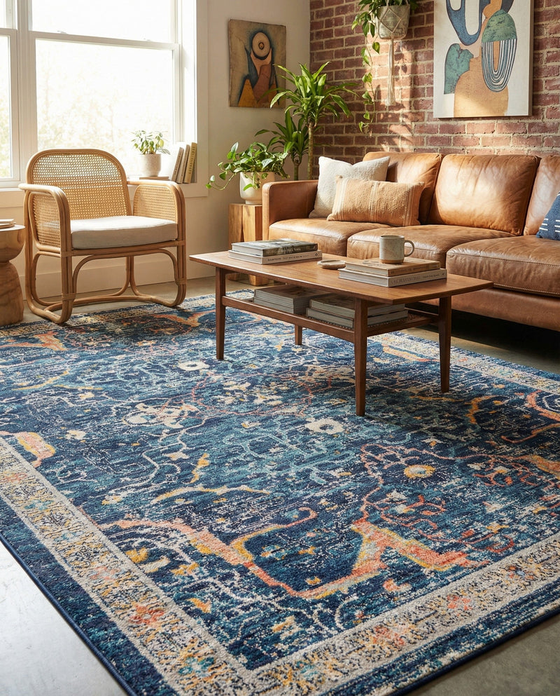 Seville Stripes Collection Area Rug -  Malaga (Navy Blue) Rectangle Navy Blue  lifestyle 18
