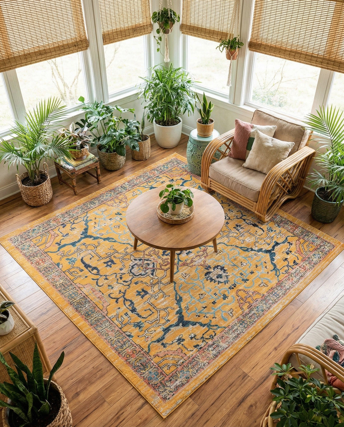 Seville Stripes Collection Area Rug -  Malaga (Yellow) Square Yellow  lifestyle 88