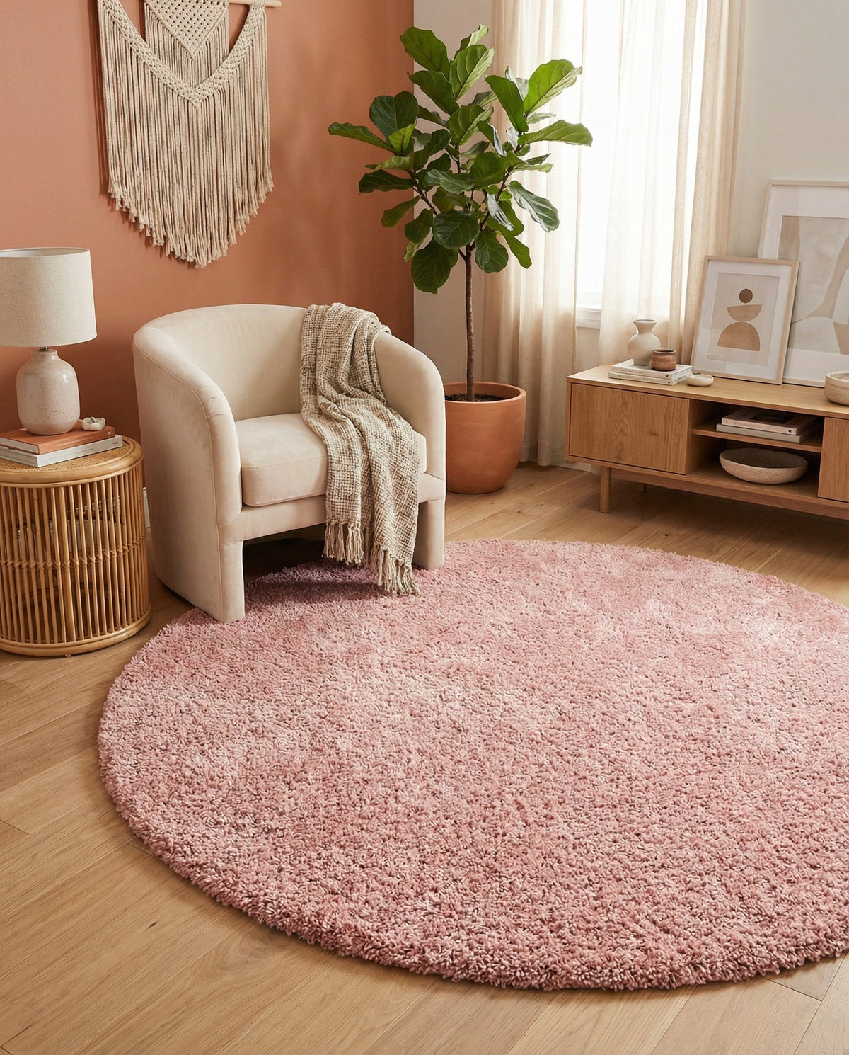 Alpine Plush Collection Area Rug - Verbier Round Pink  lifestyle 118