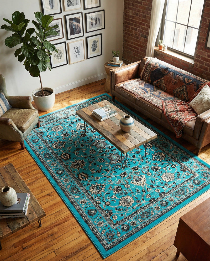 Isfahan Elegance Collection Area Rug - Naghsh-e Jahan (Turquoise) Rectangle Turquoise  lifestyle 14