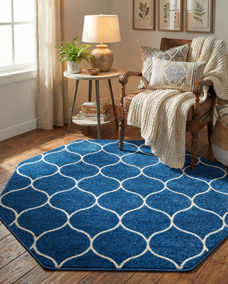 Trellis Mosaic Collection Area Rug -  Pergolatown (Navy Blue) Octagon Navy Blue  lifestyle 83