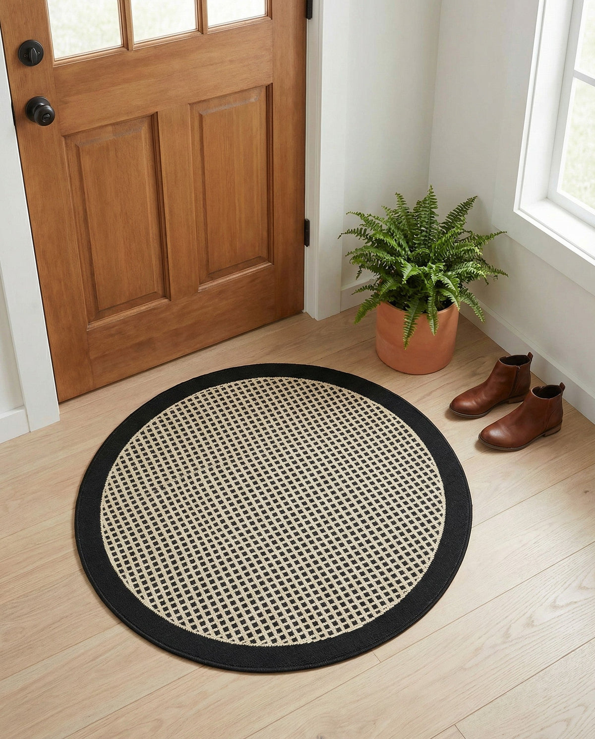 Terrace Fringe Collection Area Rug - Oceanside Round Black  lifestyle 199