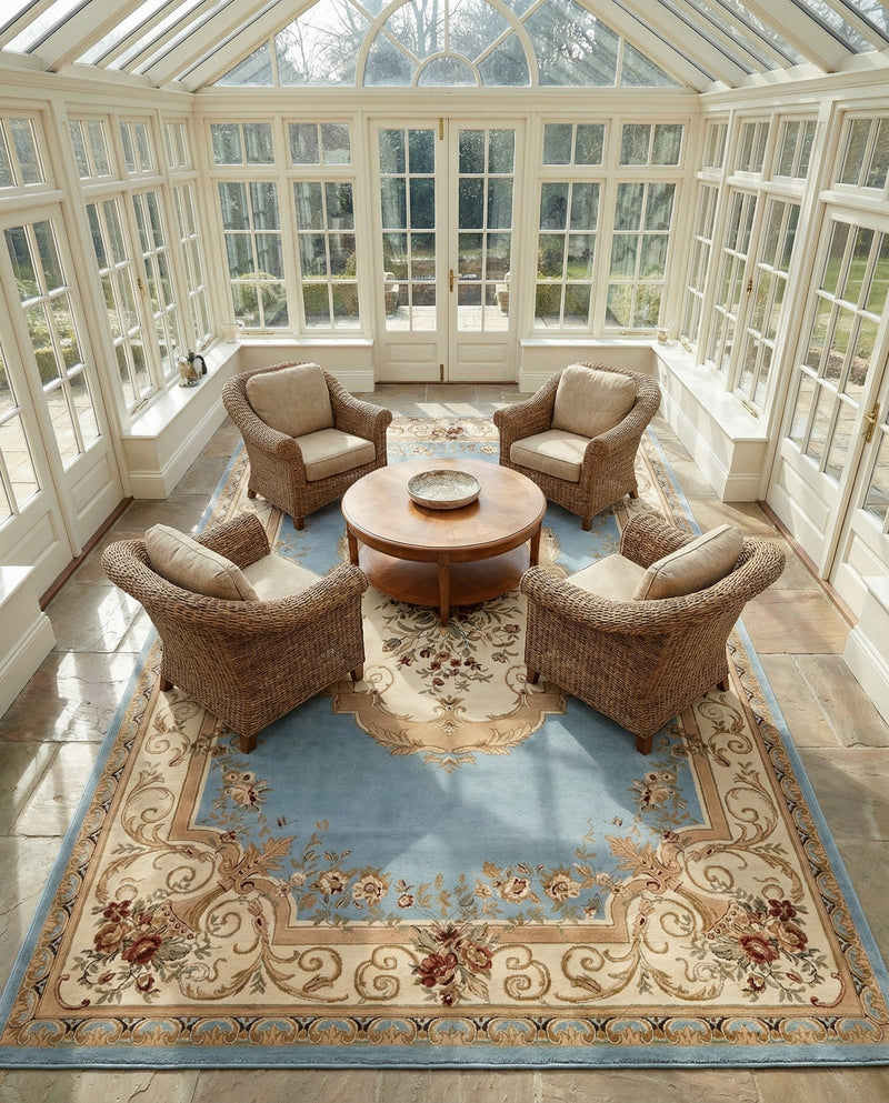 Versailles Elegance Collection Area Rug -  Louveciennes (Light Blue) Rectangle Light Blue  lifestyle 6