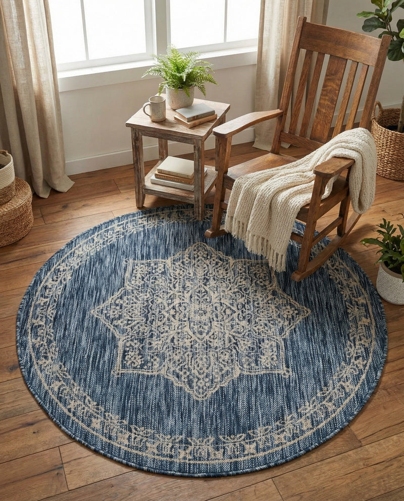 Patio Heritage Collection Area Rug -  Charleston (Blue) Round Blue  lifestyle 38