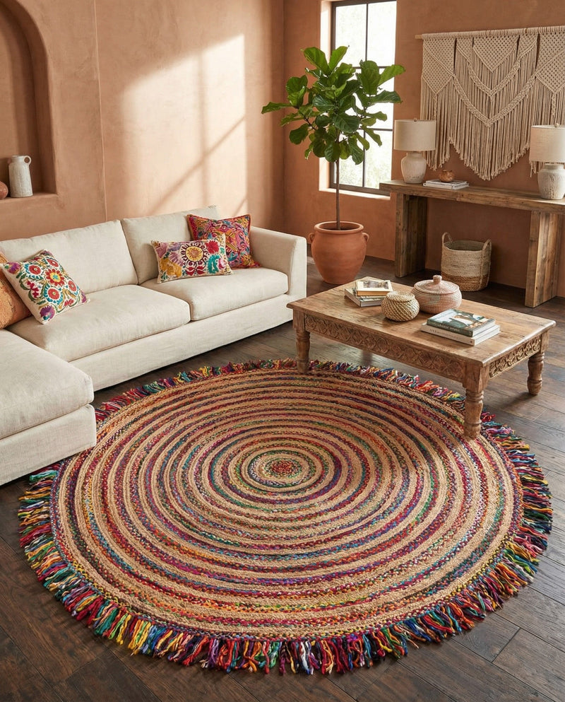 Osian Looms Collection Area Rug - Kathmandu Round Multi  lifestyle 21