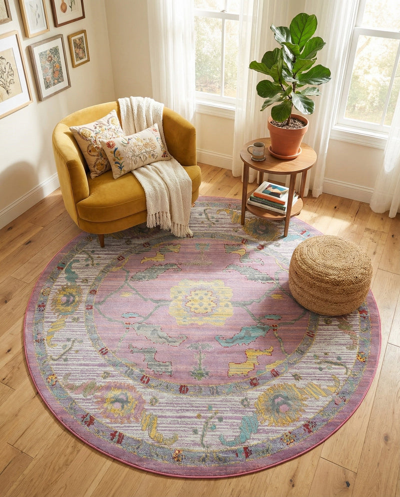 Arcadia Rugs Collection Area Rug - Eden (Pink) Round Pink  lifestyle 76