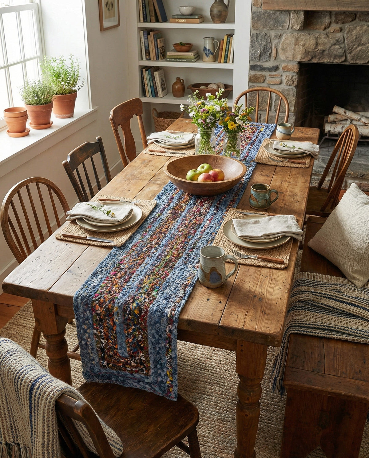 Woven Udaipur Collection Area Rug - Sahara Table Runner Blue and Multi  lifestyle 120