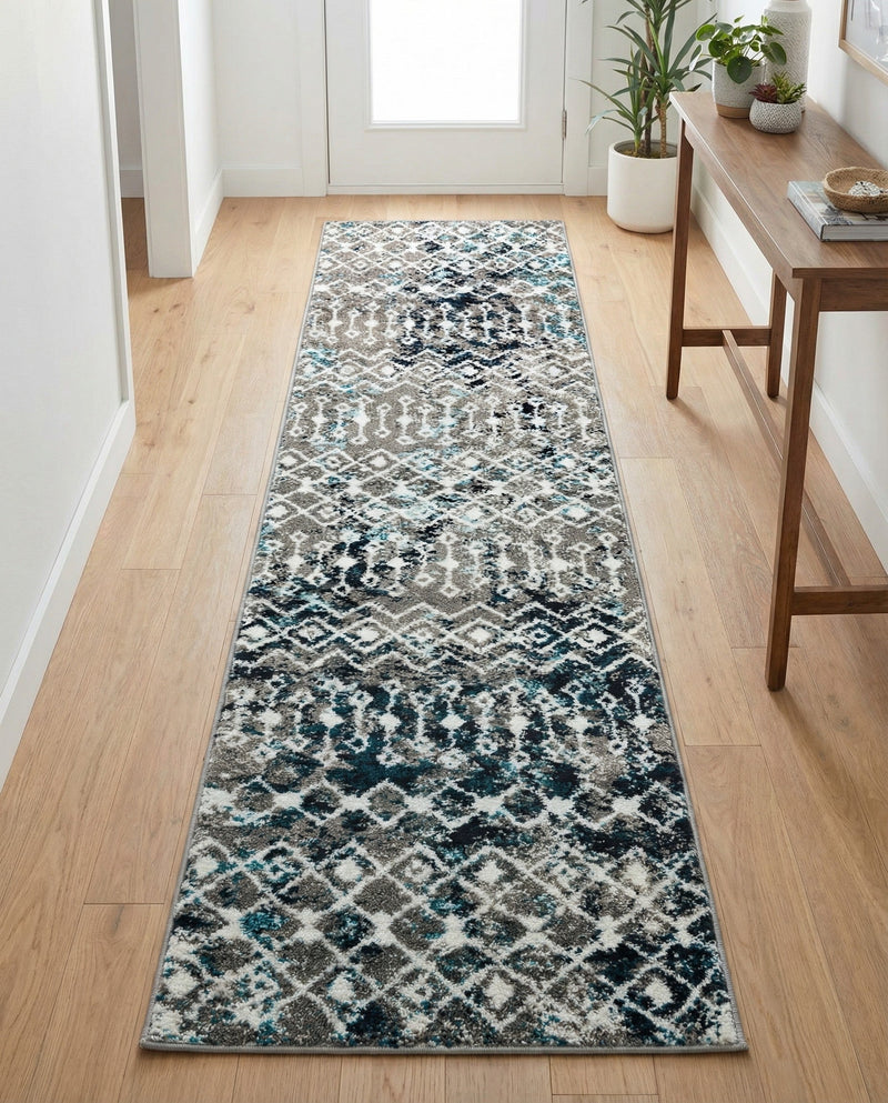 Mediterranean Lattice Collection Area Rug - Santorini (Multi Gray Blue) Runner Multi Gray Blue  lifestyle 61
