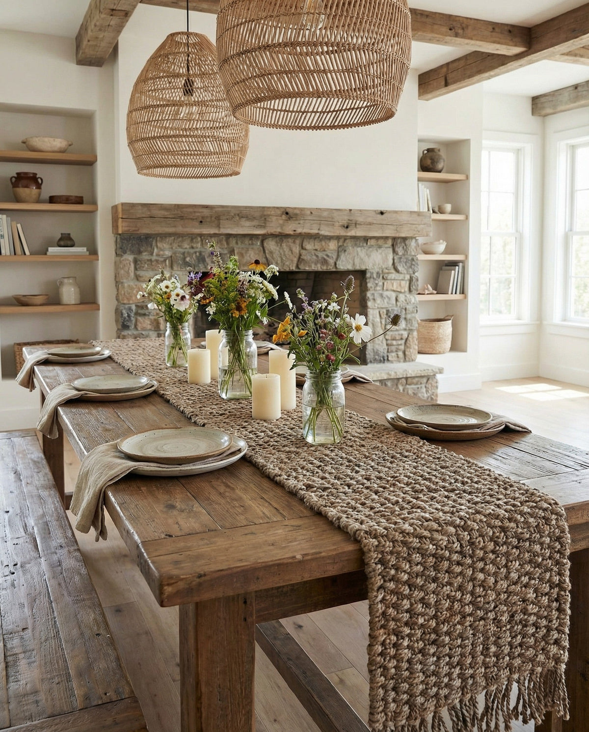 Savannah Jute Collection Area Rug - Seashore Table Runner Gray  lifestyle 180