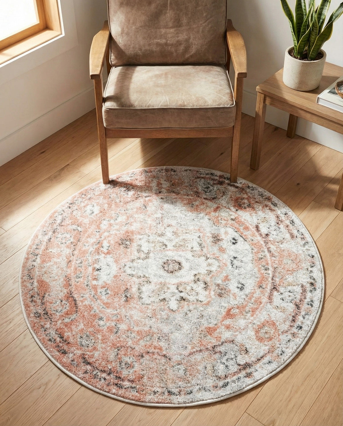 Parisian Elegance Collection Area Rug - Versailles (Rose Pink) Round Rose Pink  lifestyle 86