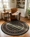 Samarkand Elegance Collection Area Rug -  Margilan (Dark Green) Round Dark Green  lifestyle 75