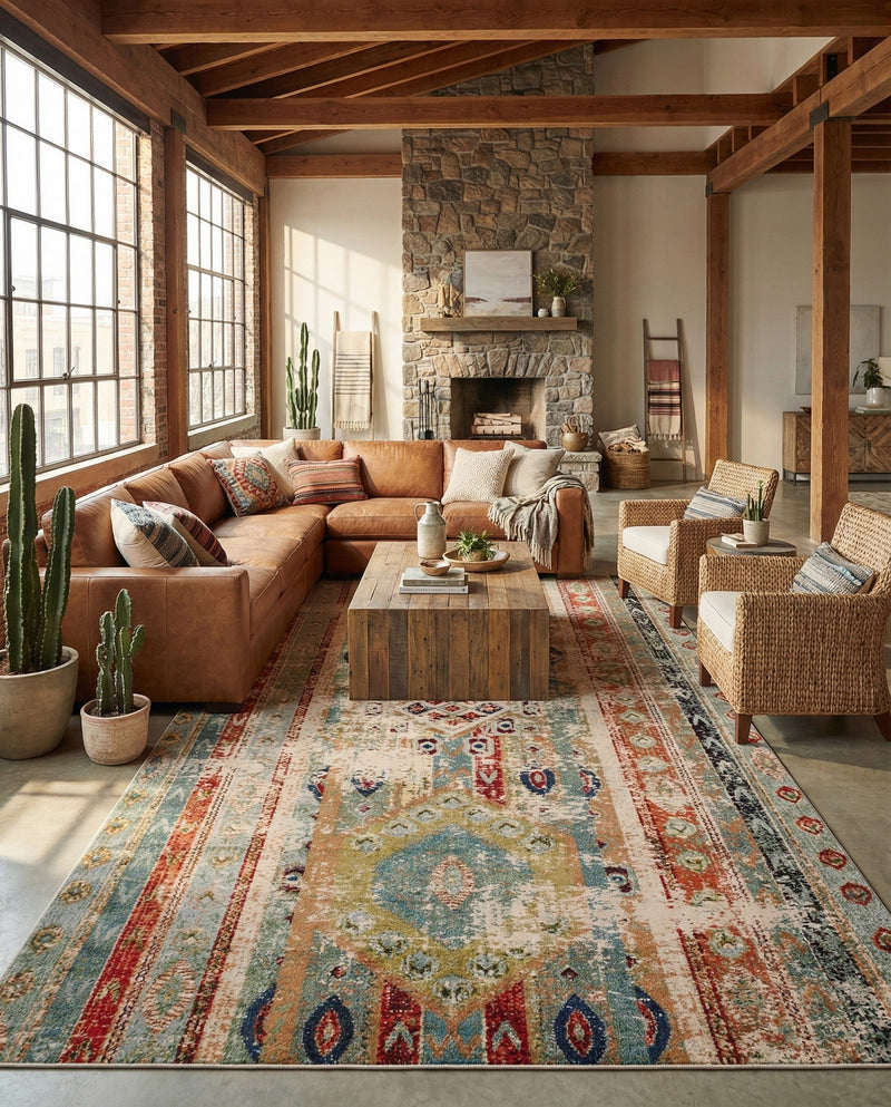 Sedona Vista Collection Area Rug -  Navajo Rectangle Blue  lifestyle 9