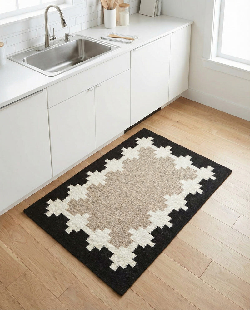 Caspian Wool Collection Area Rug - Baku Rectangle Gray and Black  lifestyle 14