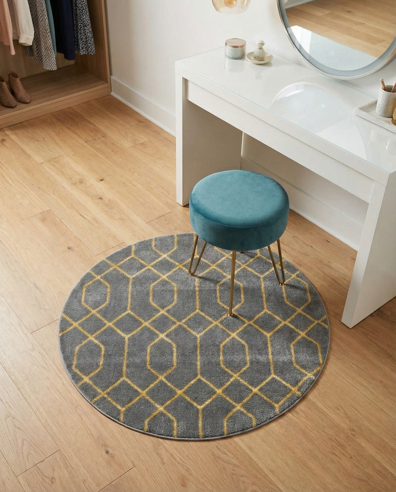 Hollywood Luxe Collection Area Rug - Sunset (Gray Gold) Round Gray Gold  lifestyle 51